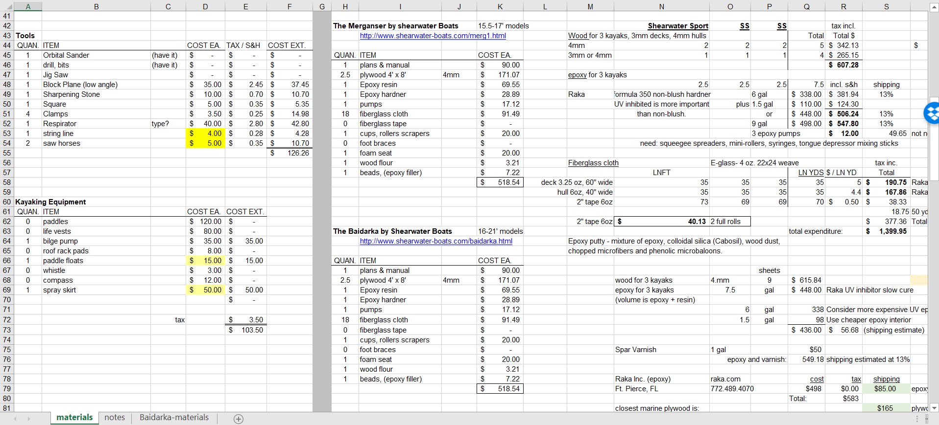 screen capture of spreadsheet